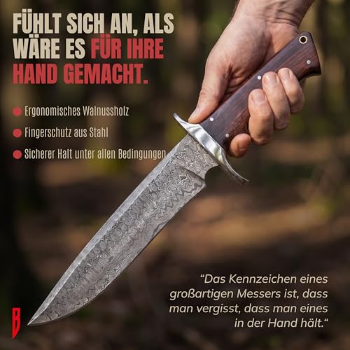 Foto von BIGCAT ROAR Patriot - Damaststahl Jagdmesser 14 Zoll - Full Tang - Walnussholzgriff & Lederscheide - Bushcraft Outdoor Survival Camping Geschenk