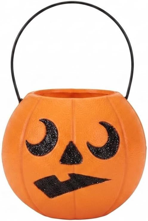 Bethany Lowe Scared Pumpkin Bucket Mini, Orange