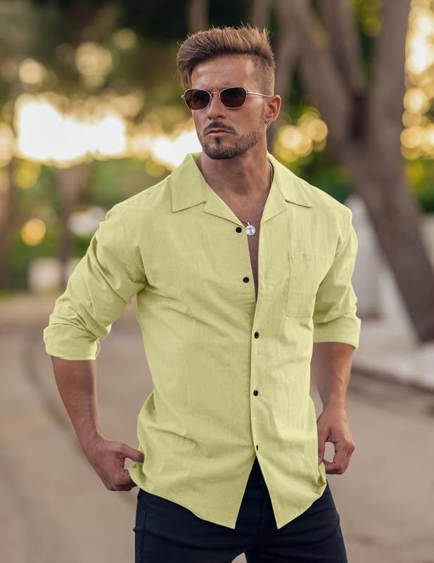Image of Combo of Men's Casual Cotton Blend Shirt || Long Sleeve Button Down with Spread Collar | Lightweight Breathable Fabric | Stylish Solid Shirt for Beach, Office & Everyday Wear Pack of 2