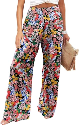 JZC Women's Palazzo Lounge Pants Stretchy Wide Leg Casual Pants Comfy High Waist Flowy Pants S-3XL