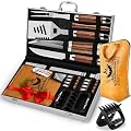 RINPIR 21pcs BBQ Grill Accessories Set with 21” Reusable Meat Blanket, Father’s Day Grilling Gifts for Men Dad, Stainless Steel Grilling Tools Utensils Kit in Aluminum Case for Outdoor Camping Brown