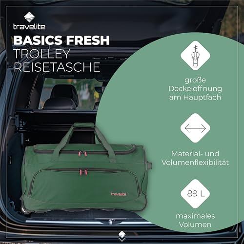 travelite Trolley Reisetasche mit Rollen, Sporttasche Basics Fresh, Weichgepäck Rolltasche groß im sportlichen Design, 71 cm, 89 Liter