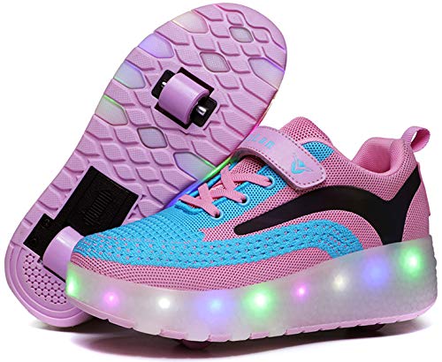 XOMAYI1 Unisex Kinder LED Schuhe mit Rollen Leuchtend Schuhe Doppelt Rollen Ultraleicht Einziehbar Skateboardschuhe Outdoor-Sportarten Gymnastik Mode Rollerblades Sneaker Jungen Mädchen Cover