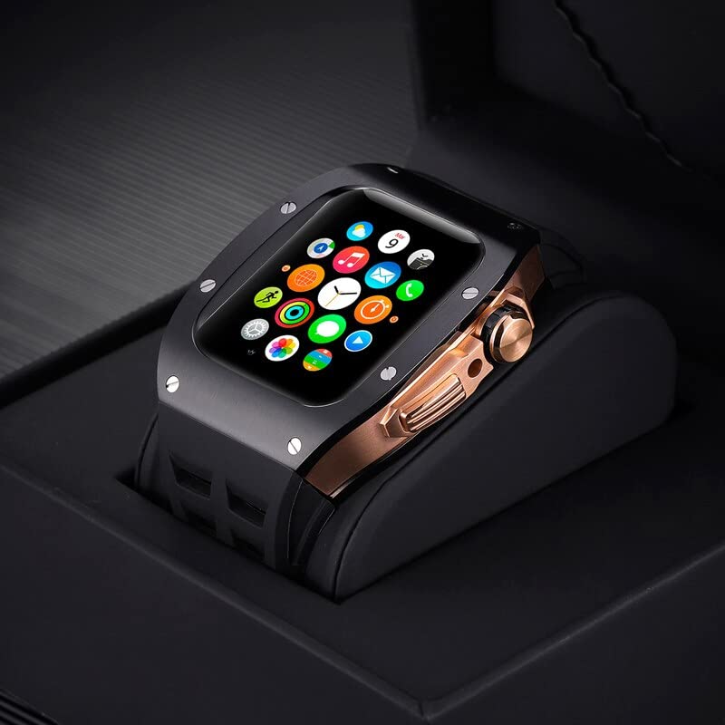 Kit modification Apple Watch boîtier métal résistant aux chocs avec bracelet caoutchouc 44mm