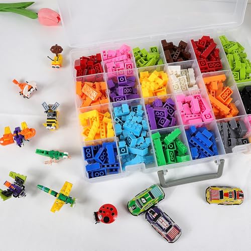 Image of CGCG 2-Pack 48-Compartment Clear Plastic Organizer Box 14.37x10.63 | Storage case with handles, removable dividers for miniatures, small toy, fishing tackle, diamond painting, pencils, crafts