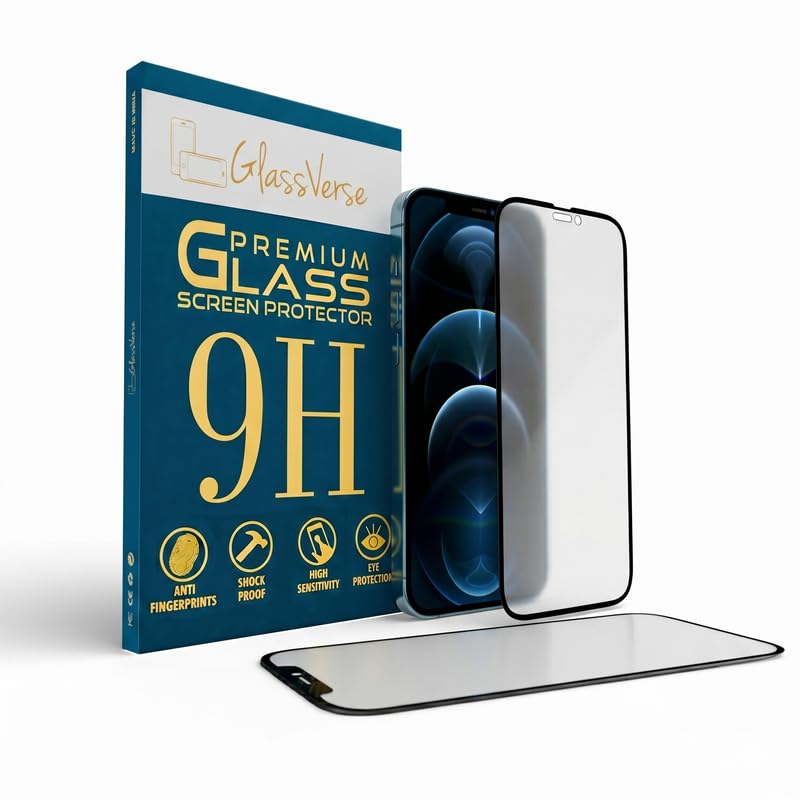 Image of GlassVerse 9H Tempered Glass For Apple Iphone 12 Pro Max (Pack Of 2) with Free Installation Kit. Full screen Coverage - 6.7 inch