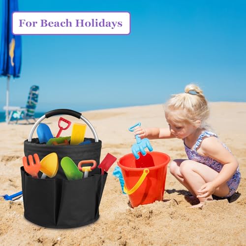 Image of 17L Cleaning Caddy with Handle and 6 Pockets, Foldable Cleaning Supply Caddy, Portable Shower Caddy in 600D Oxford Fabric, Multifunctional Storage Basket for Camping, Gardening, Black