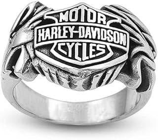 Jewellery Pit - 925K Sterling Silver Harley Davidson Ring,Fidget Ring Men,Signet Ring Men, Harley Davidson Ring for Men,Gothic Ring,Unisex Harley Davidson (10.5)