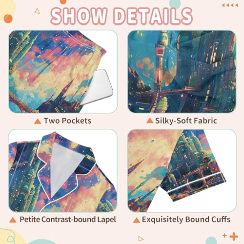 senya Starry Sky Satin Summer Pajama Sets Silk Short Sleeve Button Down Sleepwear3