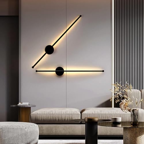 Image of Groeien Metal Modern LED 3 Color Long Wall Sconce Black Wall Light for Bedroom Living Room Corridor Lighting Fixtures Wall Mount(Warm+Natural+Coolwhite) (Black)