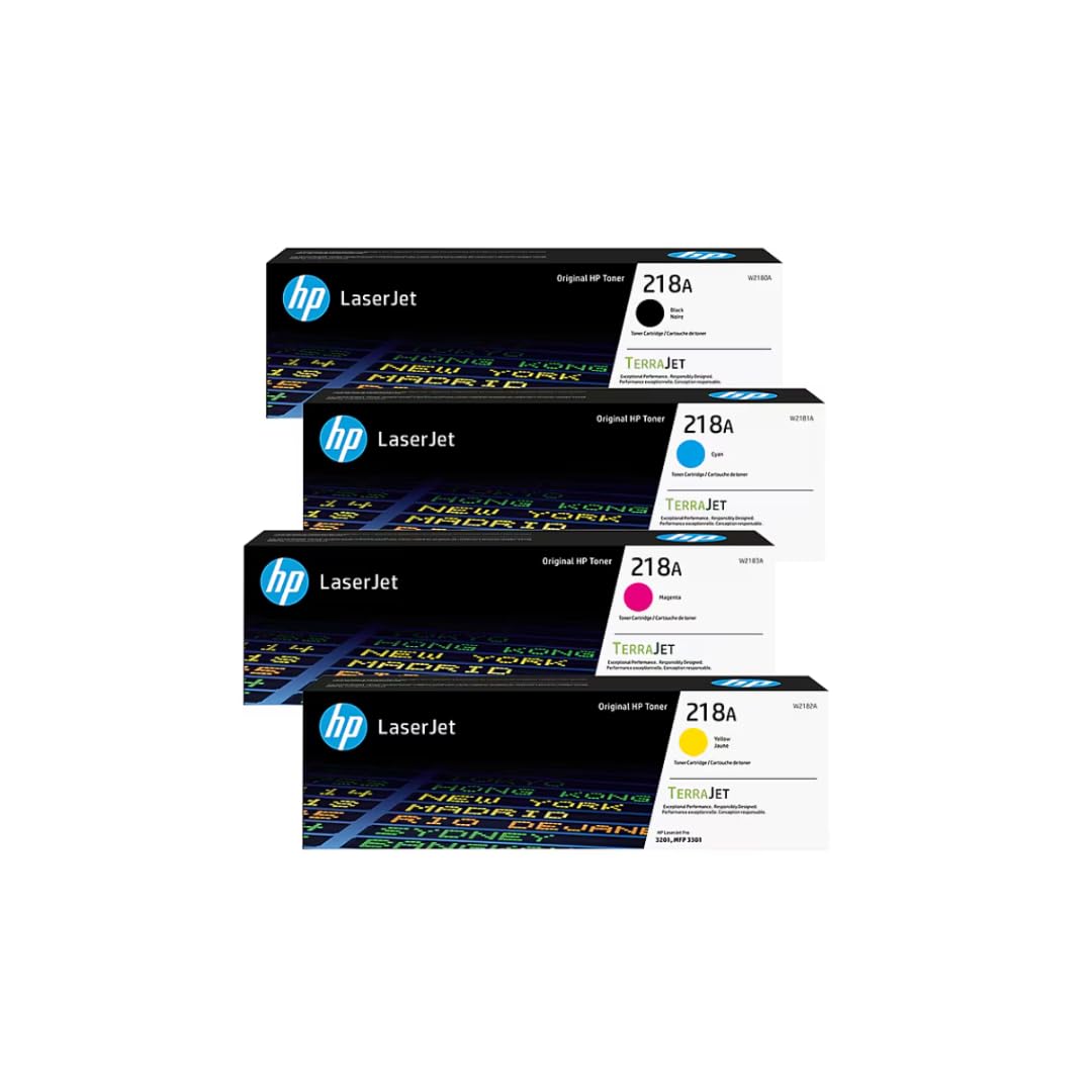 HP 218A Toner Cartridge 4-Pack (Black, Cyan, Magenta, Yellow) | Compatible Color LaserJet Pro 3201 & MFP 3301 Series Printers | W2180AQ1 Combo Pack