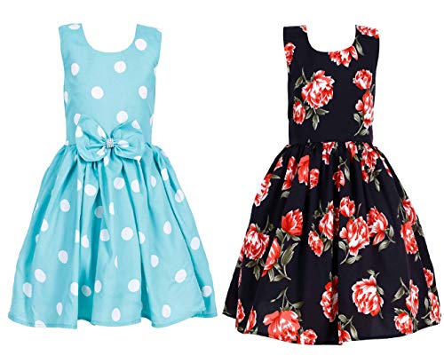 Image of Casual Frock for Baby Girls,Blue Printed and Olive Printed,Pack of 2