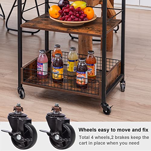 X-cosrack-Bar-Cart-Rolling-Kitchen-Carts-for-The-HomeStorage-Cart-with-Wheels-and-HandleIndustrial-Vintage-Style-Liquor-Cabinet-Serving-Trolley-with-Removable-Top-TrayBrown X cosrack Bar Cart Rolling Kitchen Carts for The HomeStorage Cart with Wheels and HandleIndustrial Vintage Style Liquor Cabinet Serving Trolley with Removable Top TrayBrown