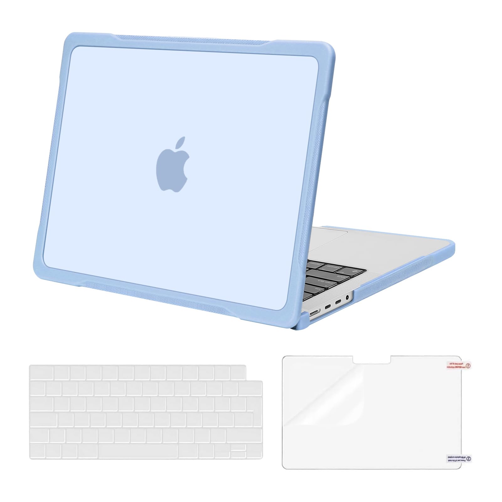 MOSISO Funda Compatible con MacBook Pro 14 Pulgadas 2026-2021 M5 M4 M3 M2 M1 A3426 A3427 A3434 A3112 A3185 A3401 A2918-A2442, TPU Bumper Antirrayas Carcasa&Cubreteclado&Pantalla Film,Azul Aire