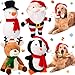 Liliful 4 Pieces Christmas Squeaky Dog Toys Bulk Xmas Stuffed Plush Dog Toys Santa Claus Snowman Elk Penguin Dog Interactive Teething Chew Toys for Christmas Small Medium Large Dogs Gift Toys