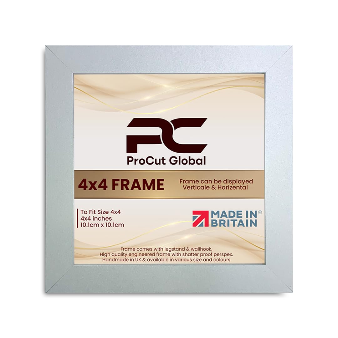 Procut Global 4X4 Silver Picture Frames - Modern Wooden Photo Frame with Shatterproof Perspex for Wall or Tabletop - Perfect for Posters, Certificates, Prints - Sizes & Colors Available