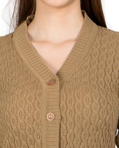 Image of Lady Willington Women Woolen V-Neck Self Design Cardigan Heavy Daffodil Fabric Cardigan Winter Wear Pure Wool Cardigans for Women Sweaters Long Cotty Fully Warm Cardigan Free Sizes