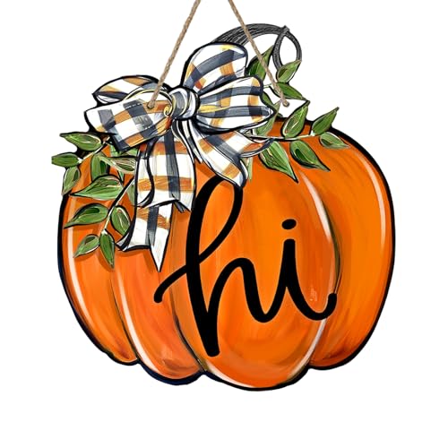 Bolisom Fall Hi Pumpkin Front Door Sign, Autumn Thanksgiving Wood...