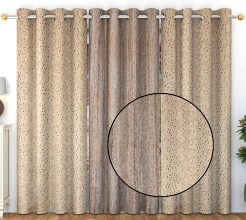 Image of FRESH FROM LOOM Eyelets Ring Parde Screens Set of 3 Window Parda | Floral Room Darkening Curtains |12 Feet Long Curtains for Living Room Bedroom (Set of 3 |Beige)