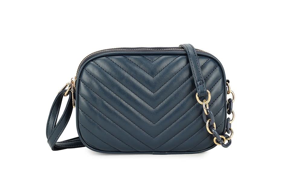 Sac à bandoulière matelassé en cuir vegan femme à 3 compartiments zippés