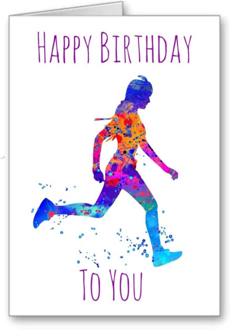 GFC Jogging Running Birthday Card Happy Birthday Watercolour effect Amazon.co.uk Stationery