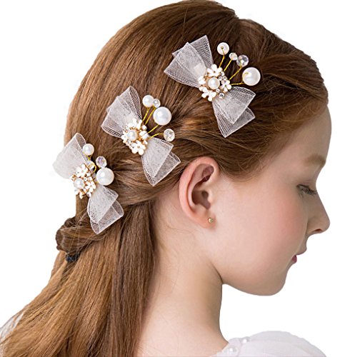3 Packs Headdress Flowers Pearls Beading Beautiful Girls Hair Accessories (ZZ), Small