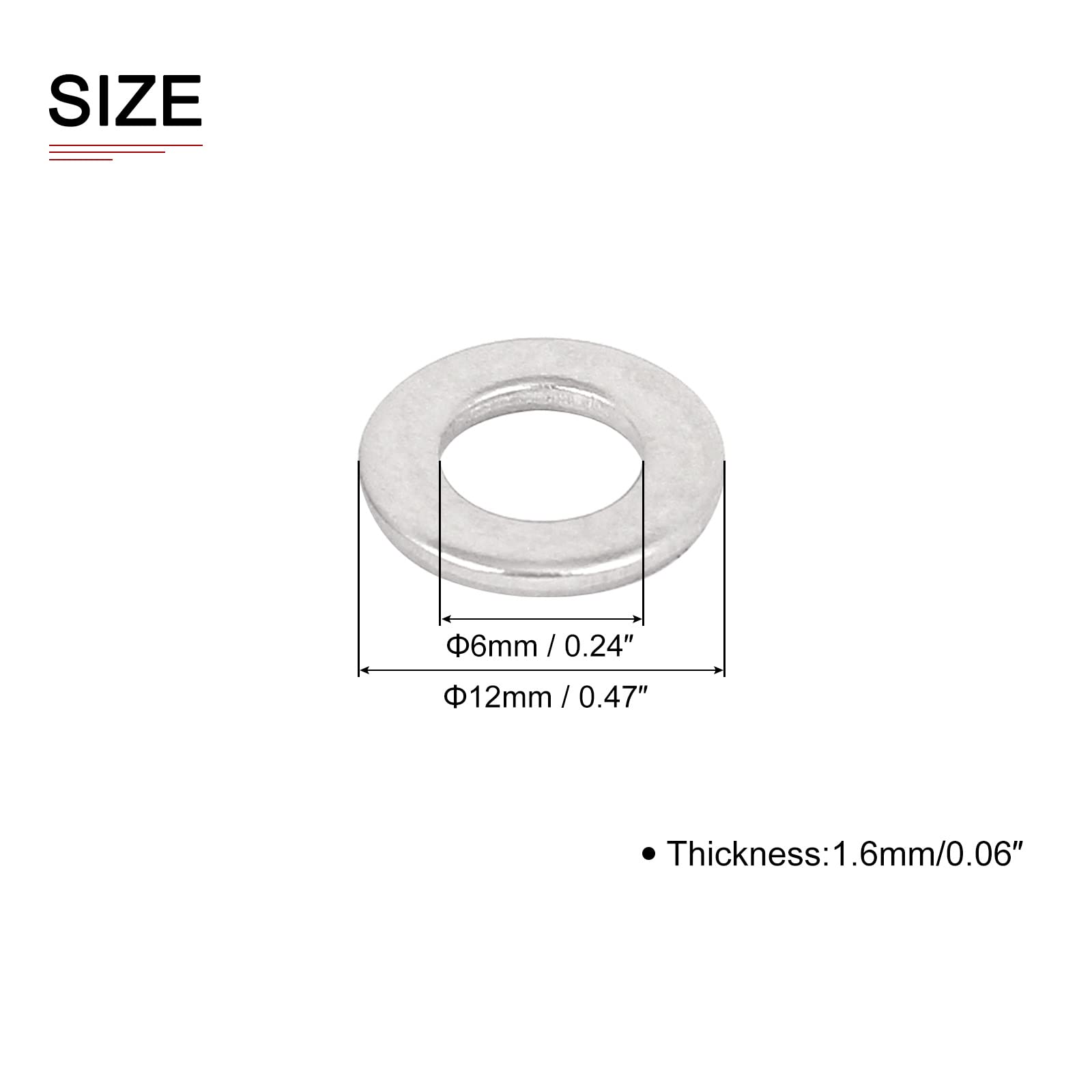 DTGN 6mmx12mmx1.6mm(IDxODxT) 316 Stainless Steel Flat Washers, 100Pack, Good for Industrial Machinery, Flat Ring Gaskets - Image 2