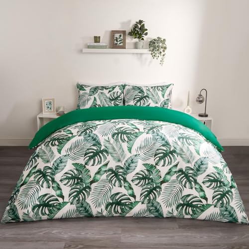 OHS Palm Leaf Duvet Cover King Size, Reversible Bedding Sets King Size Luxury Decorative Tropical King Bed Duvet Covers Super Soft Quilt Covers, Forest Green