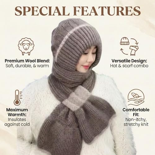 Image of Kraptick Women's Winter Cap and Scarf Set - Thick Fleece Lined Knitted Beanie Hat and Neck Warmer Muffler for Ladies, Stretchable & Soft Woolen Snow Proof for Extreme Cold -5