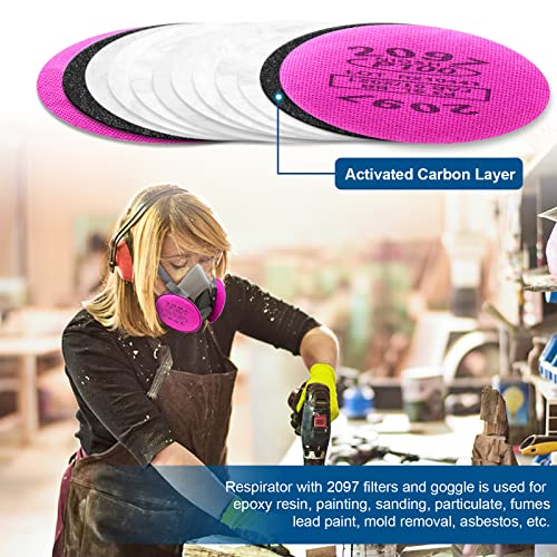Respirator Mask, Mygcca Painting Respirator With 2097 Filters And 6001 Filter Cartridges & Goggle Set For Asbestos, Epoxy Resin, Lead Paint, Dust, Organic Vapor, Cleaning, Cutting Work #TOP3