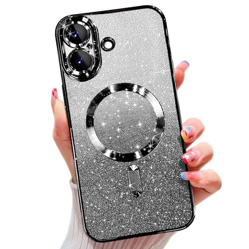 Image of Misscase for iPhone 17 Case Compatible with MagSafe,Built-in Camera Lens Protector Full Protection Soft TPU Anti-Scratch Anti-Fingerprint Magnetic Glitter Slim Case Cover 6.3 inch Black