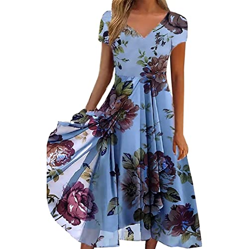 Strand Freizeitkleider Boho Blumenmuster Kleid Damen Sommer Umstandsmode Sommerkleid Aerobic Kostüm Frauen Herbst Tops Plus Größe Knopf 3/4 Ärmel Leinen T-Shirt Bluse Wickeljacke Damen