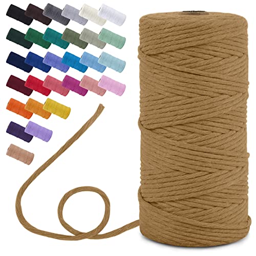 Uiopa Macrame Cord 3mm x 100m, Single Strand Macrame Yarn Thick Thread Natural Cotton Cord