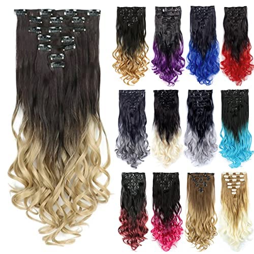 IMISSU 7PCS Set Long Curly Clip in Hair Extension Ombre