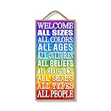 Honey Dew Gifts, Welcome All People, 5 inch by 10 inch Hanging Signs, Wall Art, Decorative Wood Sign, House Decor, 75578