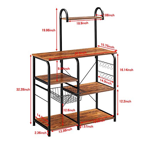 Mr IRONSTONE Vintage Kitchen Baker's Rack Utility Storage Shelf 35.5" Microwave Stand 3Tier+4
