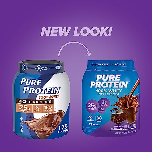 Pure Protein Powder, Whey, High Protein, Low Sugar, Gluten Free, Rich Chocolate, 1 Lb (Packaging May Vary) #TOP1