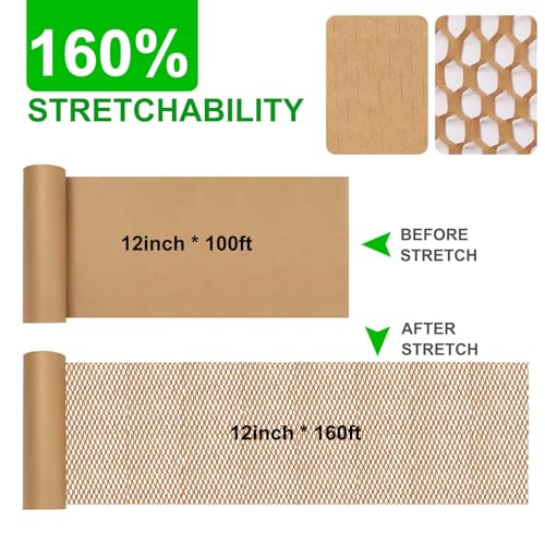 Honeycomb Packing Paper 30CM X 30M Moving Suppliers Bubble Cushioning Wrap Paper Roll for Moving/Shipping/Packing with 80 Fragile Sticker Protective Eco Friendly & Recyclable (30CMX30M)