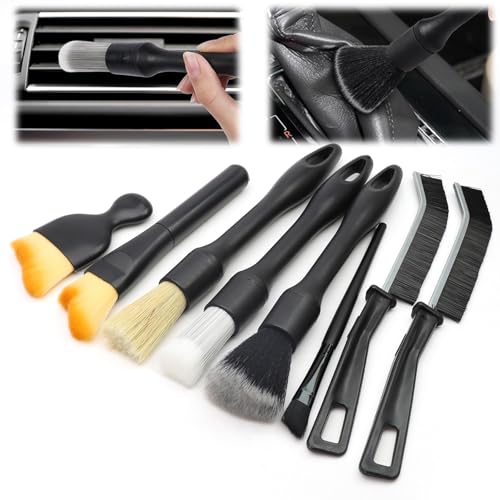 Yuyueda 8 Pcs Car Detailing Brushes Kit Non-Scratch Small Brush Car Interior Cleaning Brush Set In Soft/Middle/Hard Crevice Brush Dusting Brush For Car Interior & Exterior Air Vents Dash PC Keyboards