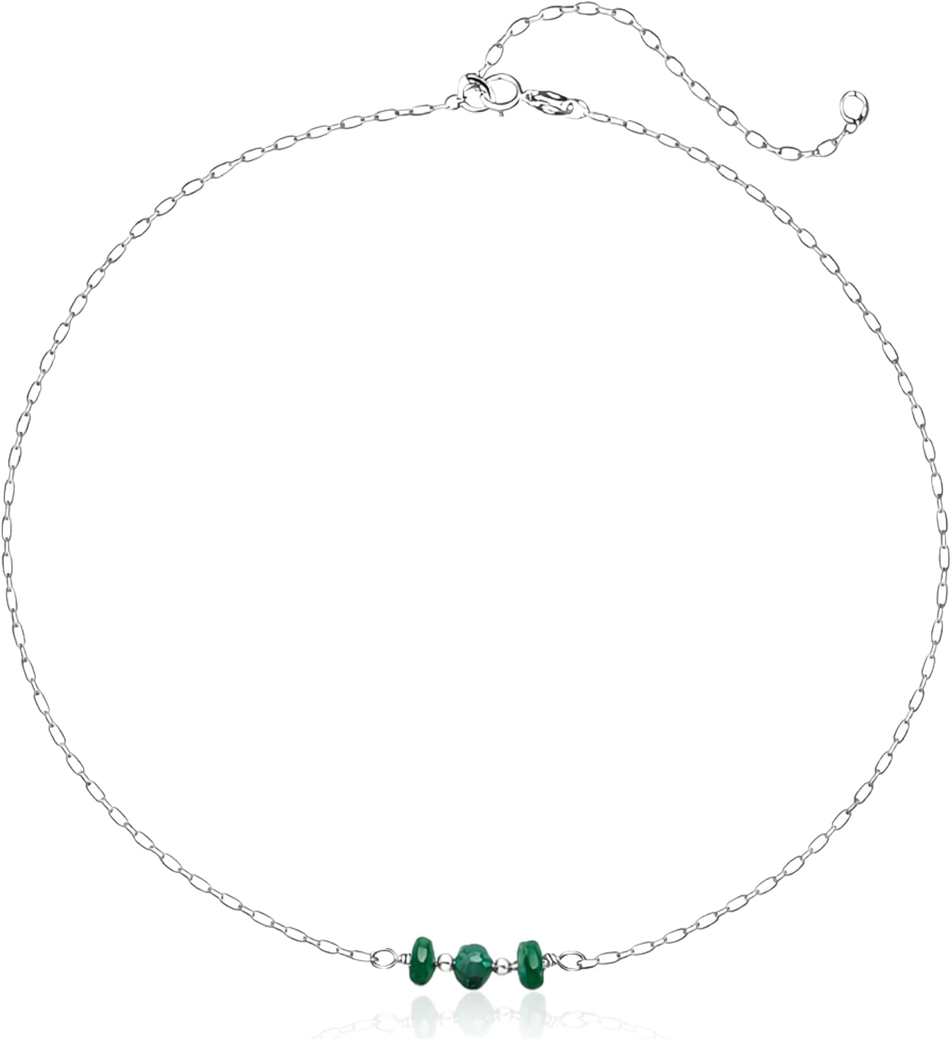 EnCharmed Sterling Silver Emerald Delicate Choker, Handmade Minimal Dainty Gemstone Necklace, Adjustable Length 14-17 Inches, May Birthstone