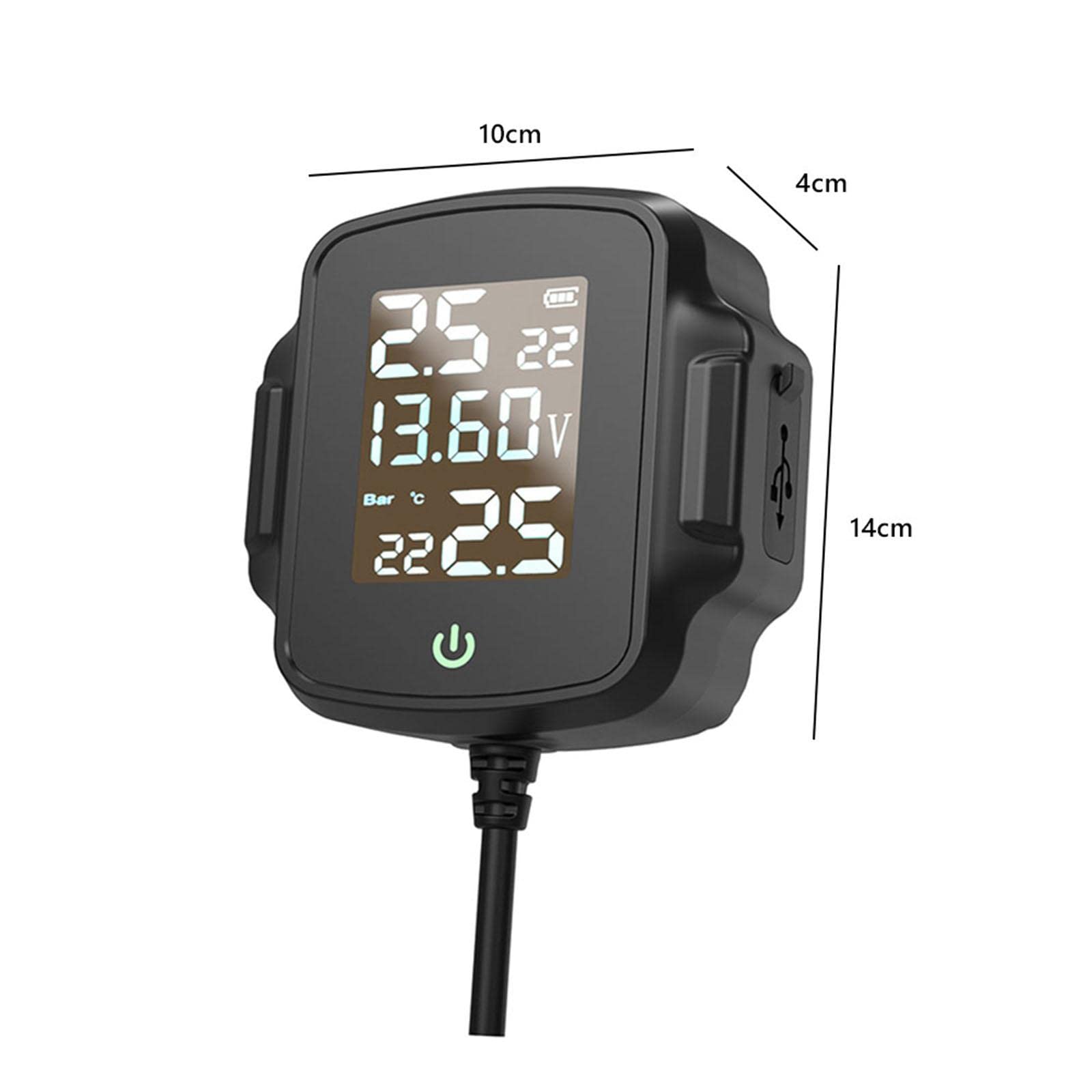 Reifendruckkontrollsystem, Reifendruckmesser mit 2 Externen Sensoren, Digitales, Staubdichtes LED Display, Schwarz