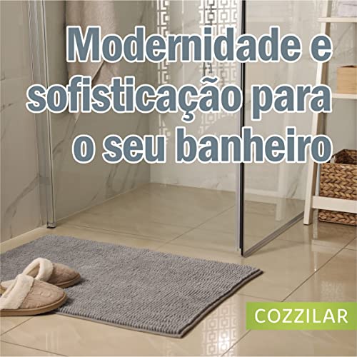 Tapete De Banheiro Antiderrapante Bolinha Microfibra 70x50 cm Cor:Cinza