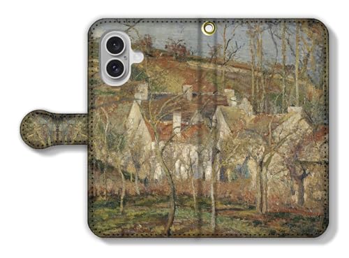 手帳型 iPhone17互換 スマホケース 【世界の名画】 カミーユ・ピサロ ☆印象派☆ アート 絵画 芸術 西洋画 風景画 (赤い屋根)