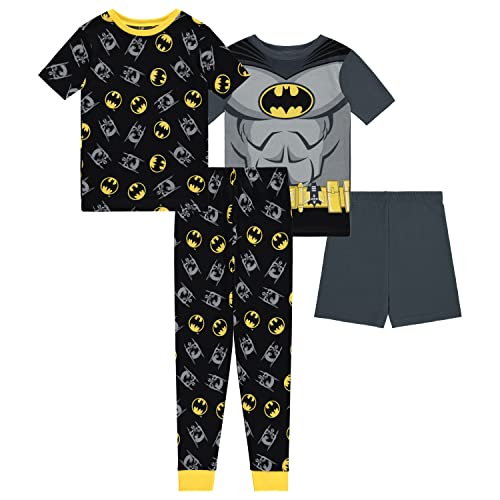 Boys DC Comics Batman Pajamas Set - 4 Piece Short Sleeve Batman Pajamas - Short Sleeves, Shorts and Pants Pajamas Set