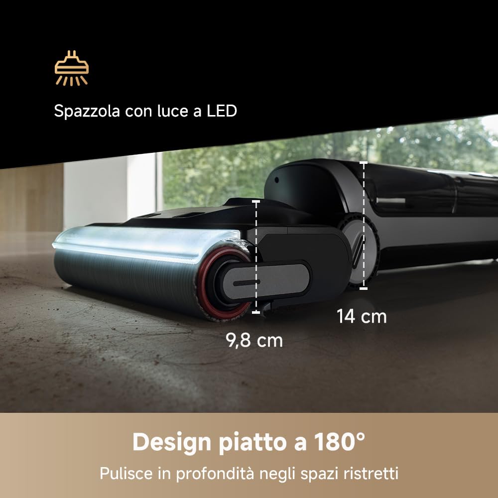 DREAME H14 Dual 5-in-1 Aspirapolvere Lavapavimenti, Dosaggio Intelligente del Detergente, Design Piatto, Lavaggio Spazzola 60 °C, Asciugatura 60 °C 5 min, GlideWheel, Aspirazione 18.000 Pa, Luce a LED