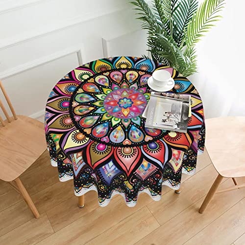 Asefcnxkjii Mandala Decorative Floral Flourish Round Tablecloth 60 Inch,Stain Resistance Polyester Table Cloth,Table Cover For Kitchen Dining Table, Buffet Parties And ​Camping #TOP8