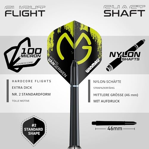 Foto von WINMAU - Professioneller Spieler - Michael Van Gerwen MvG Geschenkset - 18g Weiche Spitze - 50-teiliges Profi Darts Set - Enthält 4 x Stiele, 4 x Flüge und Zubehör