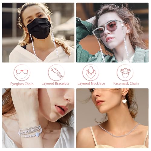 Image of BILIONE Heart Acrylic Beaded Eyeglass Chains for Women and Men, Eye Glasses Strap Around Neck