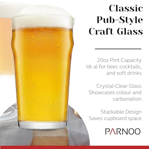 Image of Light In The Dark British Beer Glasses Set of 4 - 20oz Imperial Pint Glass | Pint Beer Glasses & British Pint Glasses for Home Bar, Craft Beer Lovers & Gifting