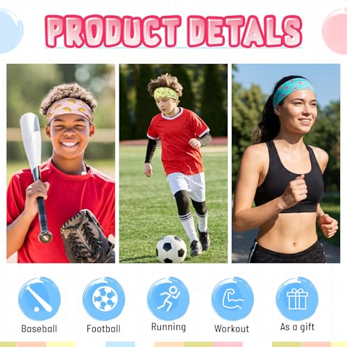 Image of Riceshoot 6 Pack Ice Cream Baseball Headbands with 6 Fun Colorful Patterns Breathable Elastic Sports Sweatbands for Men Women Basketball Soccer Football Workout Team Gifts